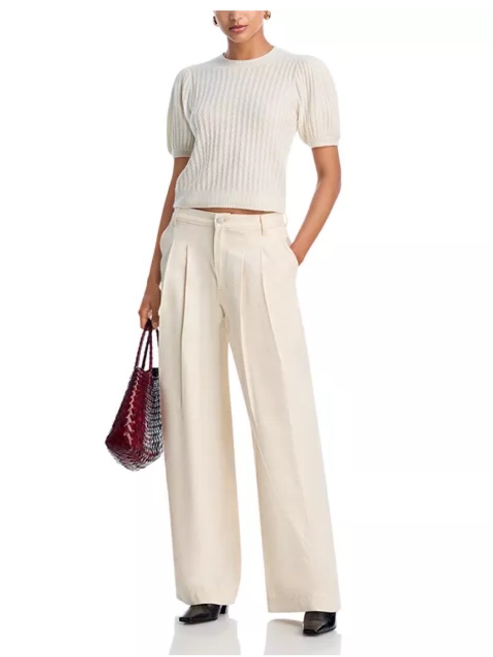 PAIGE Lucerne 100% Cashmere cable stitch Crew Neck Sweater Sz M MSRP:$319